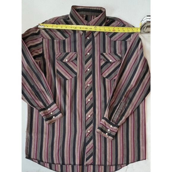 VTG Wrangler Cowboy Grunge Pearl Snap Shirt Striped Western Sz XL Cowboycore - Picture 3 of 9